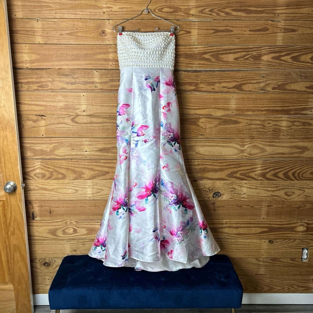 Strapless Floral Dress in Pink and Purple